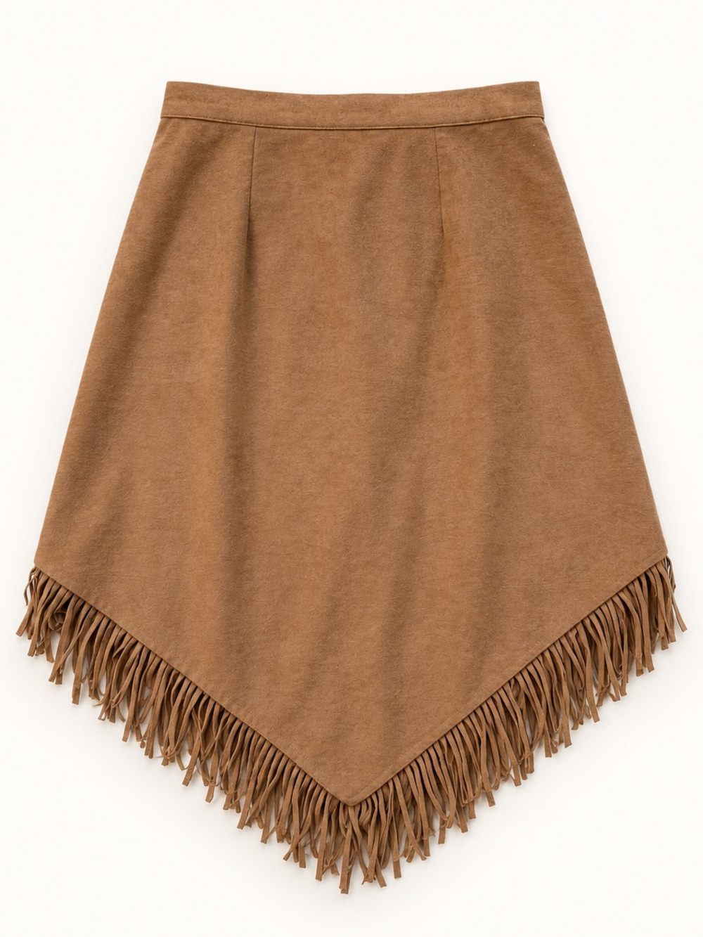 Women’s Western Skirt Fringed Asymmetric Suede-Look Skirt in Tan / Halloween
